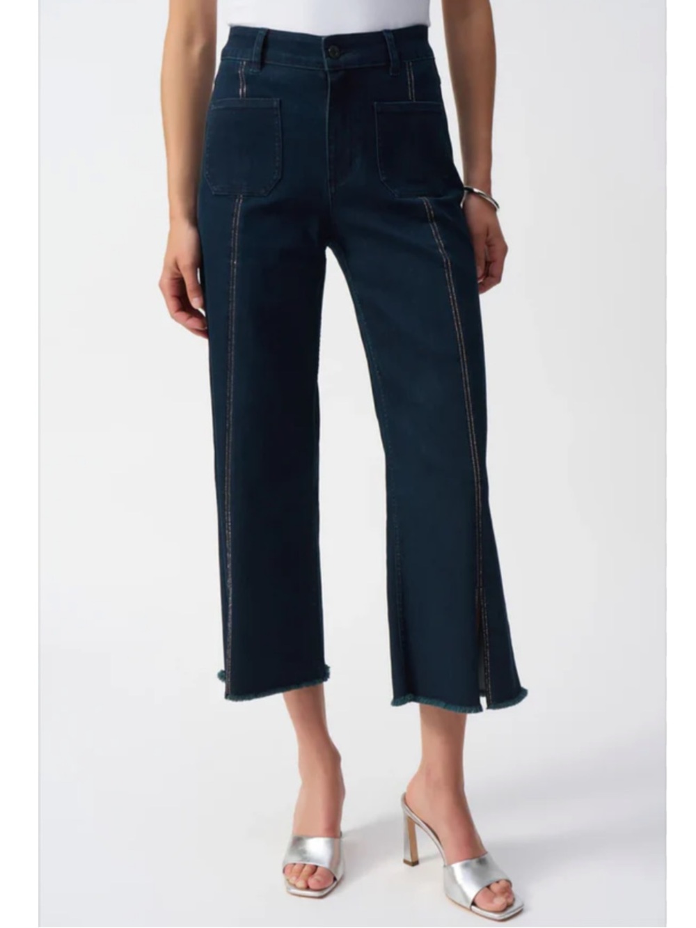 NWT Joseph Ribkoff Embellished Seam Culotte Jeans Dark Wash Size 8 Style 241903